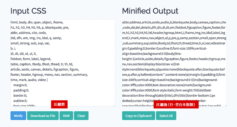 CSS Minifierで圧縮